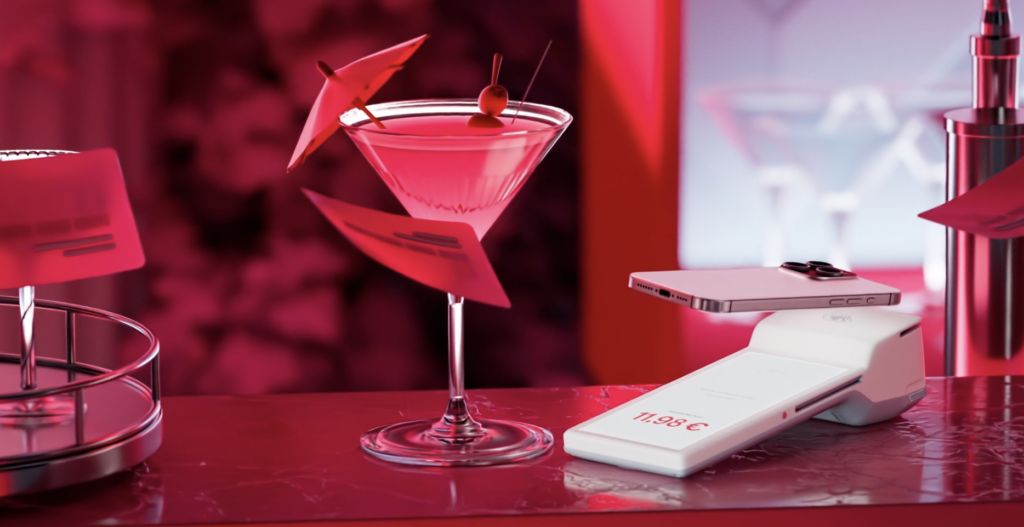 Unzer POS Go Kartenterminal auf der Bartheke