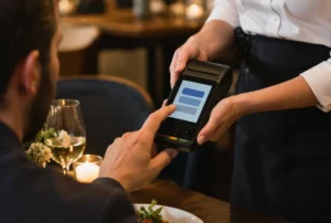 Gast wählt Trinkgeld am mobilen Kartenterminal