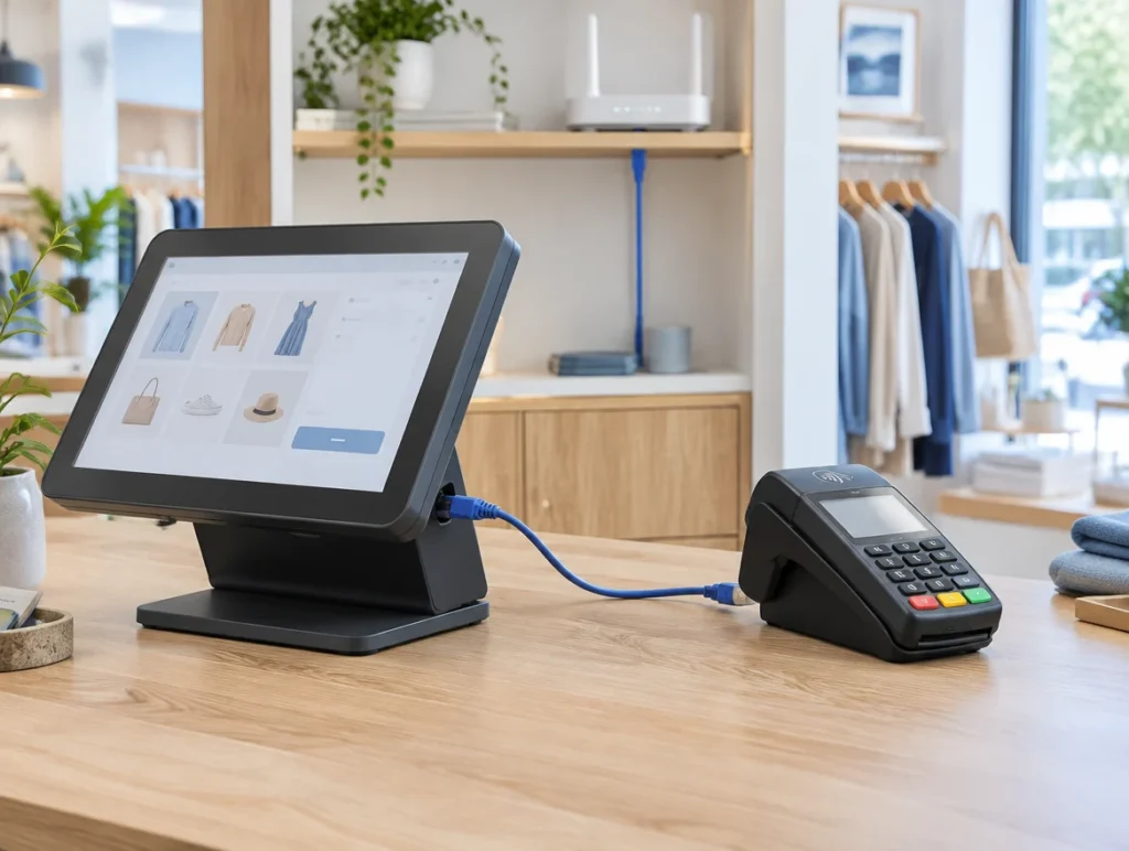 Kartenterminal mit Kassenanbindung für Handel und Gastronomie im Einsatz