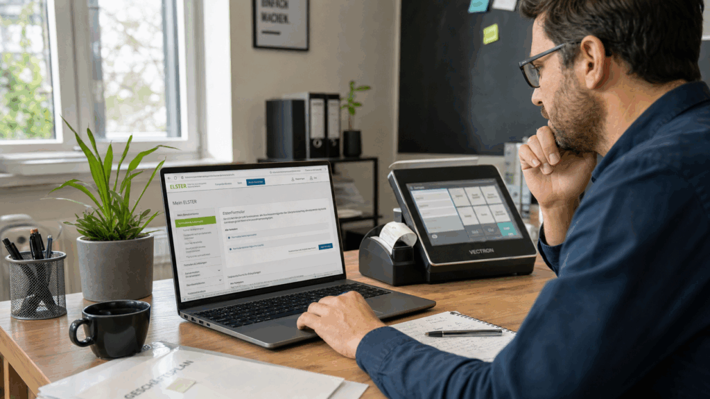 Unternehmer meldet sein Kassensystem über das ELSTER-Portal beim Finanzamt an