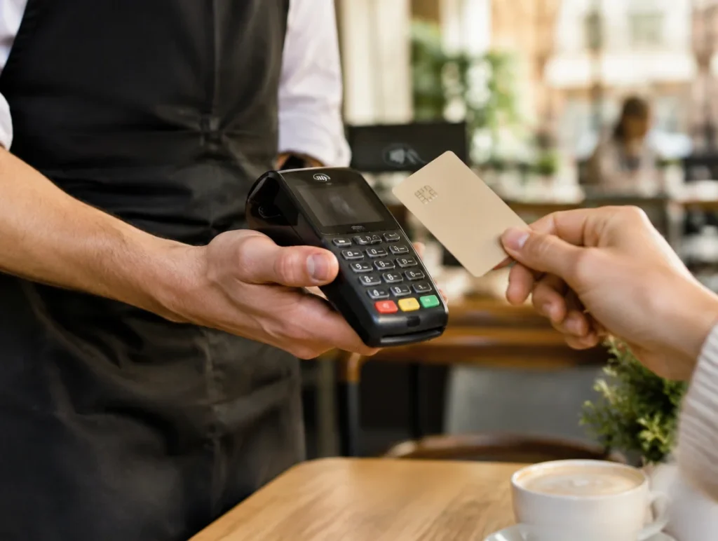 Mobiles Kartenterminal im Café