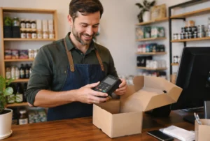 Neues Kartenterminal wird ausgepackt