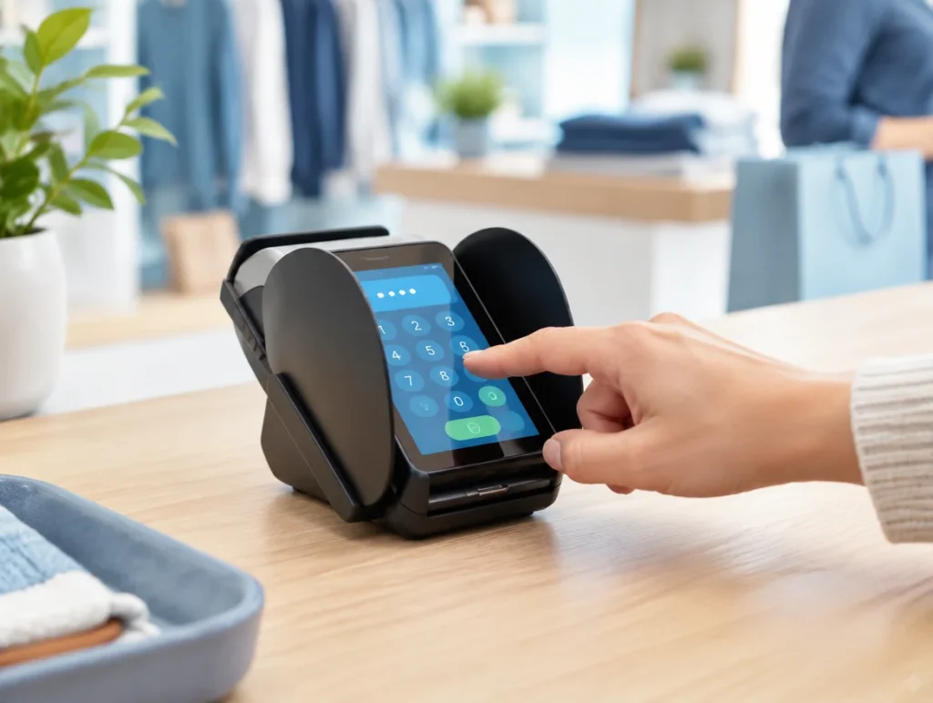 PIN-Pad für die Kartenzahlung an der Kasse im Einsatz