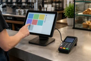 Tablet-Kasse mit angeschlossenem Kartenterminal