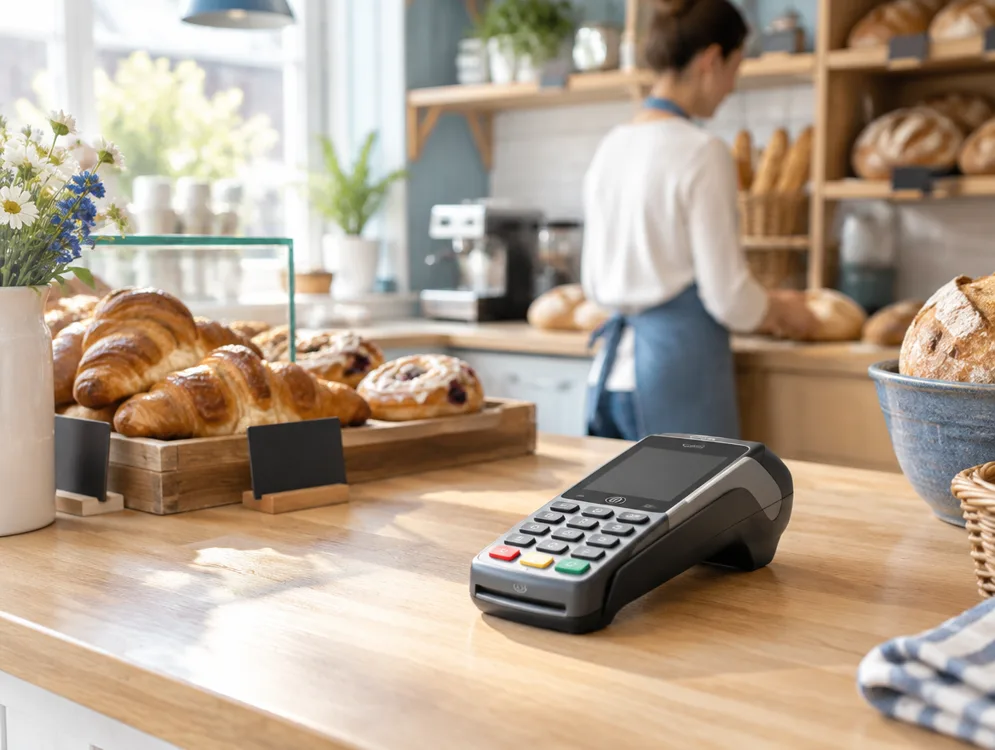 Kartenterminal im Einsatz, Symbolbild zu VR Payment