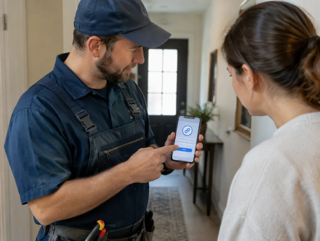 Zahlungslink auf dem Smartphone beim Kundentermin